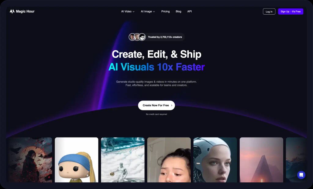 Screenshot of the Magic Hour homepage.