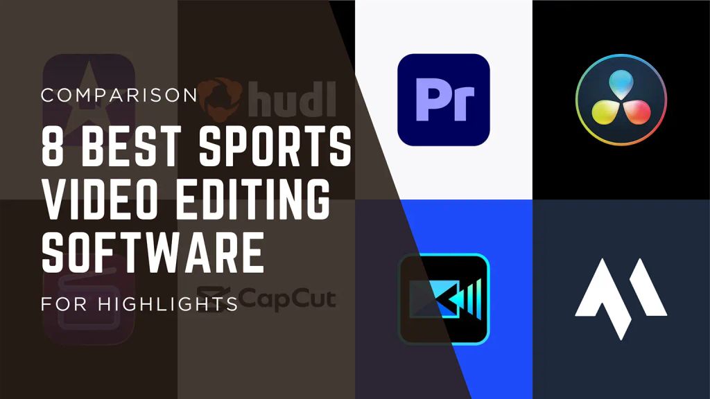 Collage of the best sports video editing software logos.